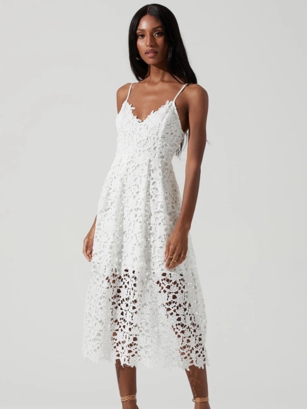 ASTR The Label White Lace Midi Dress, M - Picture 2 of 9